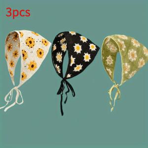 TEMU 3pcs 세 가지 색상 레트로 달콤 귀여운 폴리에스터 헤드밴드, 삼각형 스카프 장식 헤드밴드, 폴리네시아 스타일, 빈 공간 디자인, 여성 패션 헤어 액세서리, 파티, 결혼식, 브라이드 매드 선물에 매우 적합, 무작위 배치|머리띠