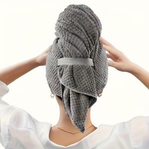 TEMU 여성용 미세 섬유 헤어 타월, 세 가지 색상으로, 두 가지가 빠른 건조 및 흡수 헤어 캡으로, 안전한 탄성 밴드가 있습니다. 향이 없고 반짝이는 것이 없습니다. 곱슬머리용으로 적합합니다. 비즈.