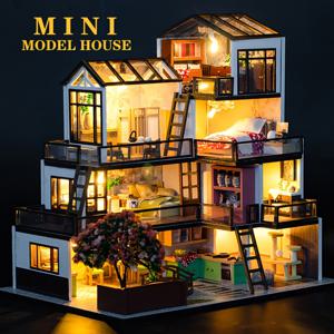TEMU DIY 미니어처 목조 집 모델 키트 - 3층 빌라, 지붕, 창문, 가구, 성인용 창의적인 건축 세트, 생일 또는 휴일 선물에 이상적 (배터리/접착제 포함되지 않음), 교육용 건축 키트 | 장식 미니 집 | 창의적인 놀이 세트, 미니 집 키트