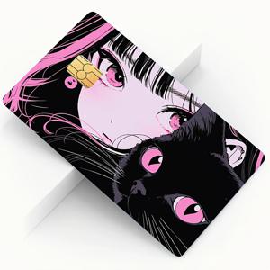 TEMU 애니메이션 뷰티와 그녀의 고양이 카드 스킨 2개 세트 - 내구성 있는 PVC 개인 정보 보호 스티커 (신용카드, 직불카드, 대중교통 카드용) - 스크래치 방지, 스트리트 스타일 패션 액세서리