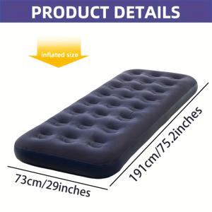 TEMU 블루 PVC 인플레이블 의자, 캠핑, 해변, 야외 행사용 휴대용 수면 패드 - 플로크 탑이 있는 인플레이블 에어 매트리스 - 거실, 킹 캠프, 발코니, 뒷마당, 피크닉, 여행, 캠핑 필수품 | 현대적인 에어 매트리스 | 내구성 있는 에어 매트리스, 인플레이블 매트리스