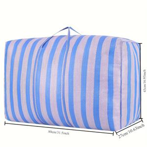 TEMU 100L/230L 대형 접이식 나일론 보관 가방 - 강화된 손잡이 및 안전한 지퍼가 있는 다목적 오거나이저, 여행용 내구성 있는 파란색과 흰색 줄무늬 디자인, 집안 옷장 정리 및 이동용 보관 솔루션 | 스타일리시한 내구성 나일론 백