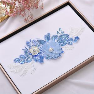 TEMU [DIY 자수] 우아한 파란색 꽃무늬 레이스 애플리케이션 - 손으로 자수 가능, DIY 의류 장식용 견고한 자수, 셔츠, 드레스, 재킷을 맞춤형으로 꾸밀 수 있는 DIY 의류 액세서리 | 자수 꽃 패치 | 장식용 직물 패치