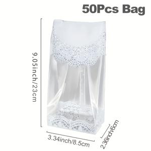 TEMU 50/100pcs 레이스 투명 베이킹 식품 가방 - 플라스틱 셀로판 가방 - 결혼식, 신부 파티, 생일 및 파티 장식 - 사탕, 쿠키 및 선물 포장 - 결혼식과 파티에 완벽한 - 다른 사람을 위한 작은 선물