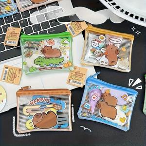 TEMU 4 개의 귀여운 만화 투명 카비바 동전 지갑 - 동전, 이어폰 및 립스틱을 위한 휴대용 PVC 보관함, 음악 기호와 액세서리가 가득한 밝은 디자인, 동전 보관 | 낙관적인 디자인 | 내구성 있는 보관, 카비바 액세서리