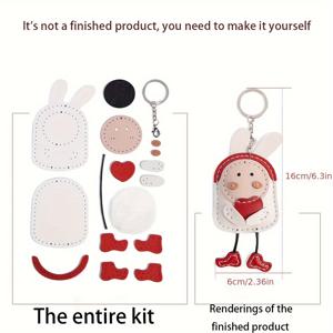 TEMU 1pc DIY 인조 가죽 키체인 공예 키트 - 귀여운 토끼 디자인, 빨간 모자 & 하트, 커플 & 가방 액세서리에 완벽함 (조립 필요), 공예 액세서리 | 재미있는 디자인 | 내구성 있는 공예 재료, 토끼 액세서리, DIY 지갑 만들기