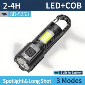 TEMU 스마일링 샤크 SD5253 키체인 토치 라이트 - 초고휘도, 3*LED & COB 소형 손전등, 3가지 모드, Type-C 충전식, 금속 클립 & 후크 버클 디자인, 야외 캠핑 및 하이킹에 이상적인 휴대용 포켓 사이즈