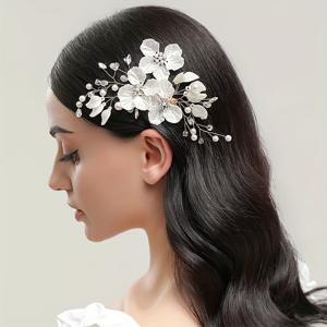 TEMU 수제 모조 진주 꽃 머리 액세서리 비즈 장식 - 결혼식, 파티, 데이, 프로모션, 사진 촬영 및 특별한 날을 위한 우아한 플로랄 헤어핀, 로맨틱 선물용 정교한 비즈 작업