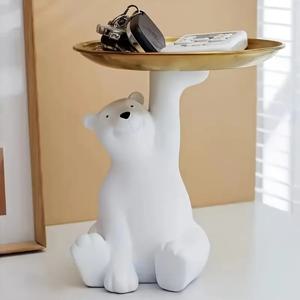 TEMU 1pc 현대적인 북극곰 트레이 - 레진 키 홀더, 안경 및 책 디자인, 거실, TV 스탠드 또는 입구 장식에 이상적, 홈 데코 열혈 팬을 위한 완벽한 선물, 책장 액세서리 | 현대 북극곰 디자인 | 내구성 있는 트레이 소재, 북극곰 장식