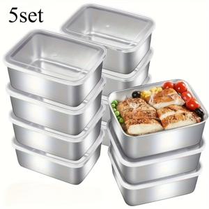 TEMU 스테인리스 스틸 식품 보관 용기 12/5pcs 세트, 주방 도구 키트, 벤토 상자, 수동 뚜껑, 손세척 가능, 식사 준비 및 야외 피크닉에 적합, 다양한 식품 냉장고 보관, 식사 필수품, 식품 보관 용기!