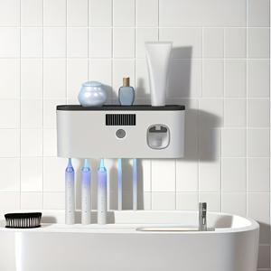 TEMU 1 스마트 칫솔 홀더 자동 칫솔 크림 디스펜서 - 벽걸이, 5 슬롯 보관함, 내구성 플라스틱, USB 충전식 리튬 배터리, 현대 욕실 정리 및 홈 데코, 욕실 칫솔 랙, 욕실 정리 | 현대 칫솔 홀더 | 내구성 플라스틱 홀더, 칫솔 보관함 정리기