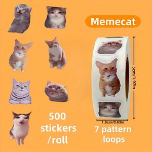 TEMU 인터넷에서 인기 있는 추상 고양이 디자인 500개 스티커 롤 1개, 컴퓨터, 다이어리, 휴대폰, 봉투, 노트북, 홈 데코에 완벽. 선생님을 위한 보상이나 명절 선물로 이상적