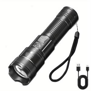 TEMU 고휘도 USB 충전식 LED 손전등, 다중 모드, 확대 가능한 토치 램프, 파워 뱅크 기능, 18650 리튬 배터리, ABS 수지, 야외 캠핑 낚시, 크리스마스 선물, 휴일 사무실, 침실, 호텔, 파티, 레스토랑 장식에 적합합니다.