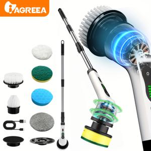 TEMU IAGREEA 6010 무선 전기 스핀 빗물 9/6 교체 가능한 브러시 헤드, 조절 가능한 텔레스코픽 핸들, 360° 무선 청소 욕실, 욕조, 타일, 바닥 - USB 충전, ≤36V, 충전식 18650 리튬 배터리
