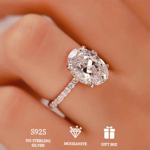 TEMU 925 스테인리스 실버 2ct/3ct 오발 모이사이트 약혼 반지, 4월 출생석, 여성용 반짝이는 결혼 보석, 인증서 및 아름다운 선물 상자 포함, 일상 또는 결혼식 행사용으로 럭셔리 및 심플한 스타일|탄생석