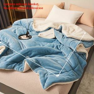 TEMU 1pc 라이트 블루 더블 레이어 블랭킷 밀크 플리스 램 플리스 크림핑 블랭킷 캐주얼 블랭킷 스로우 블랭킷 점심 휴식 블랭킷