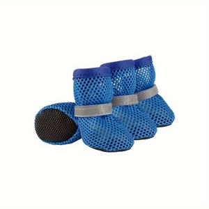 TEMU 4팩 PawPals 개 부츠, 소프트 솔 메쉬 애완 동물 신발, 버클 클로저, 플레드 폴리에스테르, 소형부터 중형까지의 모든 계절 보호