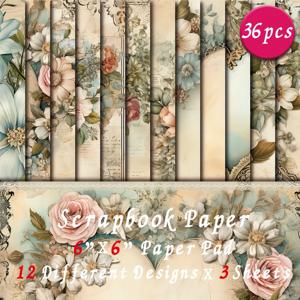 TEMU 36장의 정크 저널 스크랩북 용지 패드 - 6x6인치 빈티지 꽃무늬 및 질감 디자인, 12가지 독특한 패턴, 스크랩북용 카드스톡, 카드 만들기, DIY 공예, 정크 저널, 선물 포장