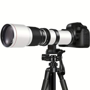 TEMU 프로페셔널 500mm F/8 고정 텔레스코픽 렌즈, 확장된 광학 줌, 수동 포커스, 캐논 및 니콘 DSLR 카메라와 호환, T-링 마운트, 어댑터 링과 함께 다용도로 사용 가능