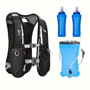 TEMU UTOBEST 초경량 통기성 접이식 러닝/사이클 백팩, 1.5L TPU 블루 워터 백, 2 500ml 워터 보틀, 조절 가능한 스트랩, 다중 컴파트먼트 - 야외 스포츠, 하이킹, 훈련, 하이킹 필수품, 현대 운동 디자인, 내구성 있는 지퍼 클로저