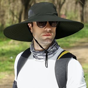 TEMU 남성용 와이드 브림 선햇, 조절 가능한 스트랩 및 백팩 - 하이킹, 낚시, 해변용 경량 여름 야외 햇 - 통기성이 좋은 폴리에스터, 휴가 스타일, 하이킹 장비