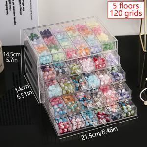 TEMU 1Pc 3-Layer 72-Grid/5-Layer 120-Grid 대용량 비즈 보관함 비즈, 쌀 비즈, 튜브 비즈, 진주, 목걸이, 팔찌, DIY 수제 보관함, 투명 다기능 팔찌, 귀걸이, 반지, 보석 상자, 가정용 하드웨어 액세서리 및 기타 소품 보관 용기|링귀걸이