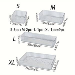 TEMU 9개 세트 서랍 보관함, 다양한 사양 투명 메이크업 정리함, 메이크업 보관 및 정리, 소품 보관 트레이, 개인 관리 보관 액세서리, 메이크업 브러쉬 박스, 욕실 액세서리, 화장품 디스플레이 랙, 뷰티 제품