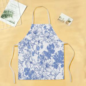 TEMU 1개, 중국 스타일 우아한 블루 플로랄 앞치마, 남녀공용 창의적인 주방 요리 베이킹 앞치마, 홈 다이닝 카페 테마 장식에 적합한 고품질 쉬운 세척 가전 액세서리, 26.7*21.6인치