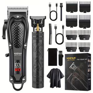 TEMU HIENA PRO 2pcs 남성용 헤어 클리퍼 및 면도기 홈 사용에 적합한 스타일링 도구 USB 충전식 남성용 미용 세트 선물 아버지의 날 선물