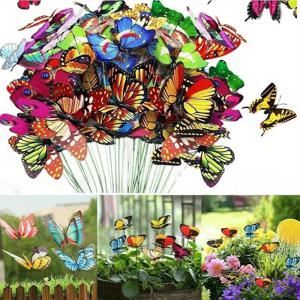 TEMU 100개/세트 (나비 *50+ 기둥 *50) 3D 나비 플레이트 - 밝은 야외 정원 및 잔디 장식, 축제 장식에 적합