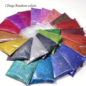 TEMU 12개의 봉투, 폴리레진, 빛나는 글리터 파우더 10g/봉, 에폭시 레진 염색, 실리콘 모드, DIY 보석 귀걸이 공예용