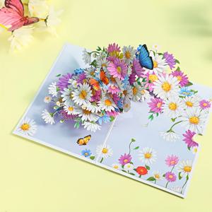 TEMU 1개 데이지 팝업 카드 (나비와 꽃 디자인) - 엄마를 위한 3D 수제 카드, 어버이날, 생일 또는 특별한 날 선물용 - 메모카드 및 봉투 포함, 봄 테마 핸드메이드 팝업 카드