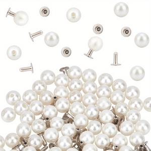 TEMU 100개의 화려한 백색 진주 귀걸이 세트 - 6Mm 원형 플라스틱 버튼, DIY 패션, 보석, 가방 및 신발에 완벽한 - 옷 진주 버튼을 위한 내구성 있는 공예 키트.