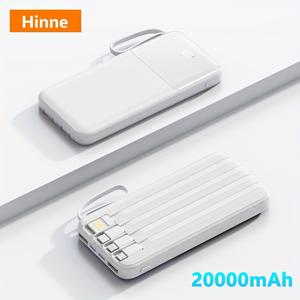 TEMU 휴대용 파워 뱅크, 20000mAh, PD20W 고속 충전, LED 전원 표시가 있는 내장 4개의 충전 케이블, 안경 끈 포함, 아이폰/ 폰 및 디지털 전자 기기용으로 적합, 비상 배터리 팩, 선물.|보조배터리|보조배터리20000