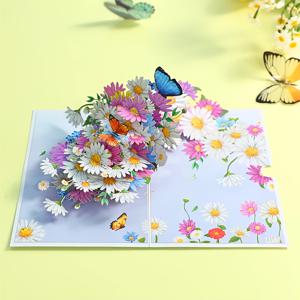 TEMU 나비 장식이 있는 1개 3D 팝업 데이지 위스테리아 카드 - 어머니의 날, 생일, 발렌타인데이, 추수감사절, 기념일 및 결혼식을 위한 화려한 꽃 디자인 - 그녀와 친구들, 엄마 초대장을 위한 완벽한 선물