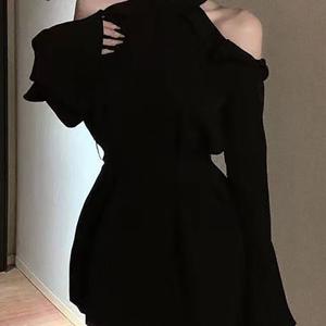 TEMU 여성 봄여름 오프숄더 긴팔 쉬폰 미니 원피스 데일리 캐주얼 엘레강스 패션 오프숄더 긴팔 데이트룩 캐주얼 원피스 파티 클럽 모임 라운드 미니 원피스|쉬폰원피스