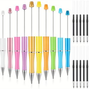 TEMU 10/30/40pcs 플라스틱 비즈로 만든 펜 비즈 볼펜 다양한 비즈로 만든 펜 샤프 블랙 잉크 롤러볼 펜 학생용 사무실 학교 용품 (마카론 컬러)