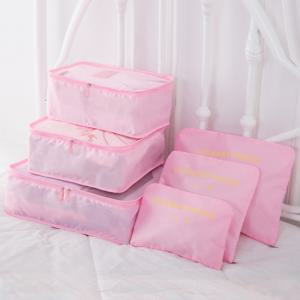 TEMU 6pcs 핑크 여행 정리함 세트 - 세탁용 가방, 기계 세탁 가능, 지퍼 클로저, 옷 및 액세서리 보관에 이상적, 여행 액세서리 포장 큐브|캐주얼 스타일|지퍼 클로저, 여행용 가방