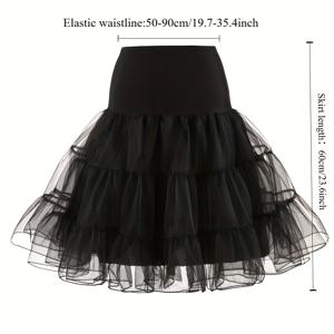 TEMU 여성용 패셔너블 폴리에스터 투투 스커트, 후프 없는 레트로 웨딩 드레스 언더스커트 - 화이트, 블랙, 그레이, 길이 25.6인치