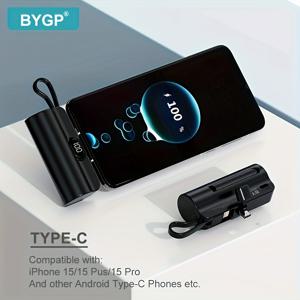 TEMU BYGP 5000mAh 미니 휴대용 충전기, USB Type-C, iPhone 14/13/12 Pro Max, iPad Pro, Samsung Android, 컴팩트 여행 휴대전화 충전 백업 배터리 팩, 재충전 가능 ≤36V|보조배터리|C타입충전기|아이패드파우치