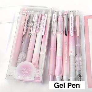 TEMU 저널링용 젤 펜 5개 세트, 디자인 0.5mm 검정색 잉크 볼펜, 부드러운 필기감 그라데이션 컬러 선물용 사무실 학교 문구류