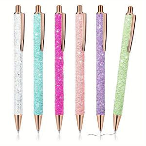 TEMU 6개 블링 반짝이는 메탈 펜 세트, 리트랙터블 볼펜 귀여운 글리터 1.0mm 검은색 미세한 끝 선물용 필기 저널링 펜