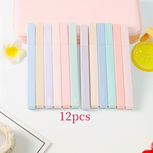 TEMU 12개의 부드러운 끌 하이라이터 마커, 파스텔 사각형 막대, 번짐 방지, 빠른 건조, 페인팅/마킹/쓰기/차트 작성, 사무용품, 플라스틱/유리/금속/세라믹/골판지 표면, 중간 굵기 펜촉