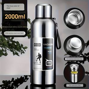 TEMU 1개 1.2L/40.58oz 블랙 스테인리스 스틸 보온 보냉 물병, 플립탑 뚜껑 - 대용량, 휴대용 & 밀폐형, 야외, 차량 및 가정용 - 튼튼한 316 스테인리스 스틸, 커피 & 물, 여행용 물병에 이상적|트래블보틀