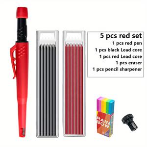 TEMU 5개/세트 새로운 2.8mm 기계적 연필 세트, 플라스틱, 혼합 색상, 깊은 구멍, 내장 연필 케이스, 목공 마커 펜, 1펜+2개의 연필+1의 지우개+1의 연필 날카롭게, 목공, 엔지니어 특정