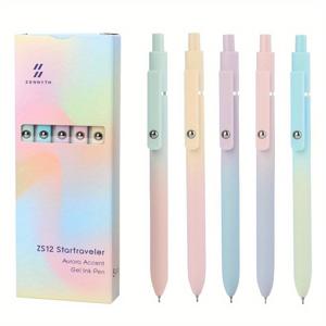 TEMU 5팩 젤 잉크 볼펜: 중간 점 (0.5mm), 부드러운 실리콘 바렐, 내구성 클립, 내부식 디자인, 빠르게 건조되는 사무실 및 학교 용품, 저널링, 10대 및 성인 14세 이상을 위한 선물 - 클릭 오프 캡 클로저.