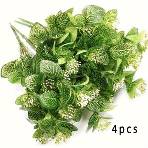 TEMU 2/4pcs 우아한 녹색 자스민 인공 꽃 - 자외선 방지, 흰 꽃잎과 노란 중심을 가진 플라스틱 꽃잎, 결혼식, 크리스마스, 어머니의 날 장식, 실외 및 실내 사용, 결혼식 장식 | 우아한 꽃 장식 | 내구성이 뛰어난 인공 꽃, 결혼식용 인공 꽃