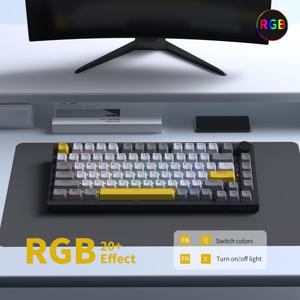 TEMU AJAZZ AK820 75% 유선 RGB 슬랩 메카니컬 키보드, 볼륨 노브, 사우스 LED, 보론 폼, PBT 키캡, 핫스왑 가능 게이밍 키보드 인기 컬러|키캡|키캡