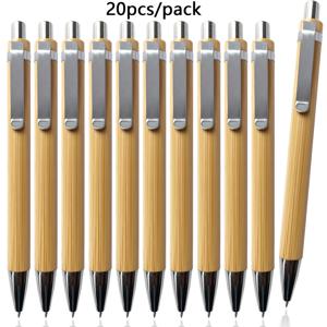 TEMU 20개입, 20개/팩 대나무 목재 리트랙터블 볼펜 블랙 잉크 1mm 펜 조각된 저널링 펜 리필 제품 세트 선물용 필기용품 사무용품 학교용품