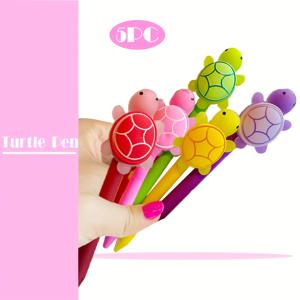TEMU 5-팩 귀여운 거북이 연필 세트, 다양한 색상, 도파민 분비를 촉진하는 볼펜, 학용품, 문구, 필기 도구, 학교 선물 아이디어, 깃털 없음